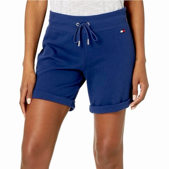 Tommy Hilfiger | Drawstring Cotton-Blend Athletic Shorts in Navy Size Small - Picture 1 of 6